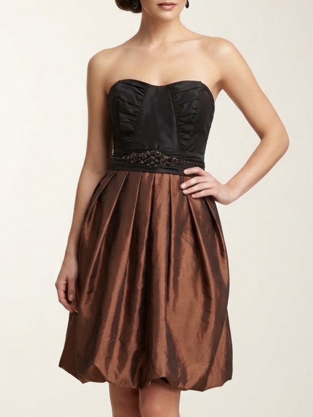 VTG Cassandra Stone Strapless Black & Brown Cocktail Dress Embellishment Sz 6